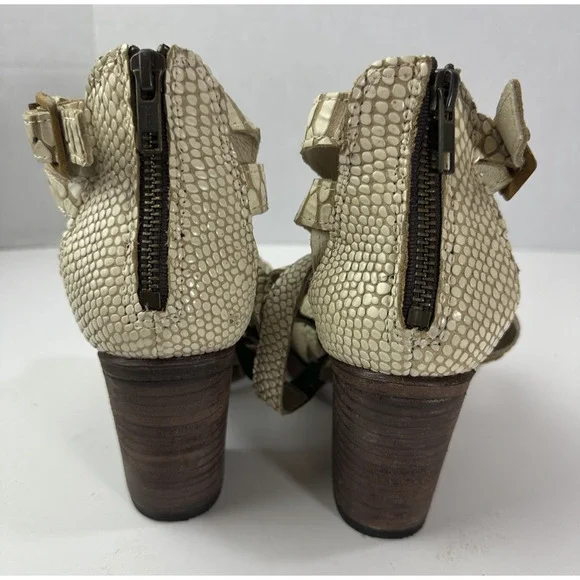 Freebird by Steven Rare Claw Python Snake Heel Sandals Strappy Cream Size 7 EUC - Picture 14 of 16